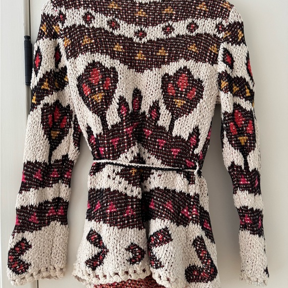 Anthropologie Cream and Red Patterned Cardigan - Picture 2 of 6